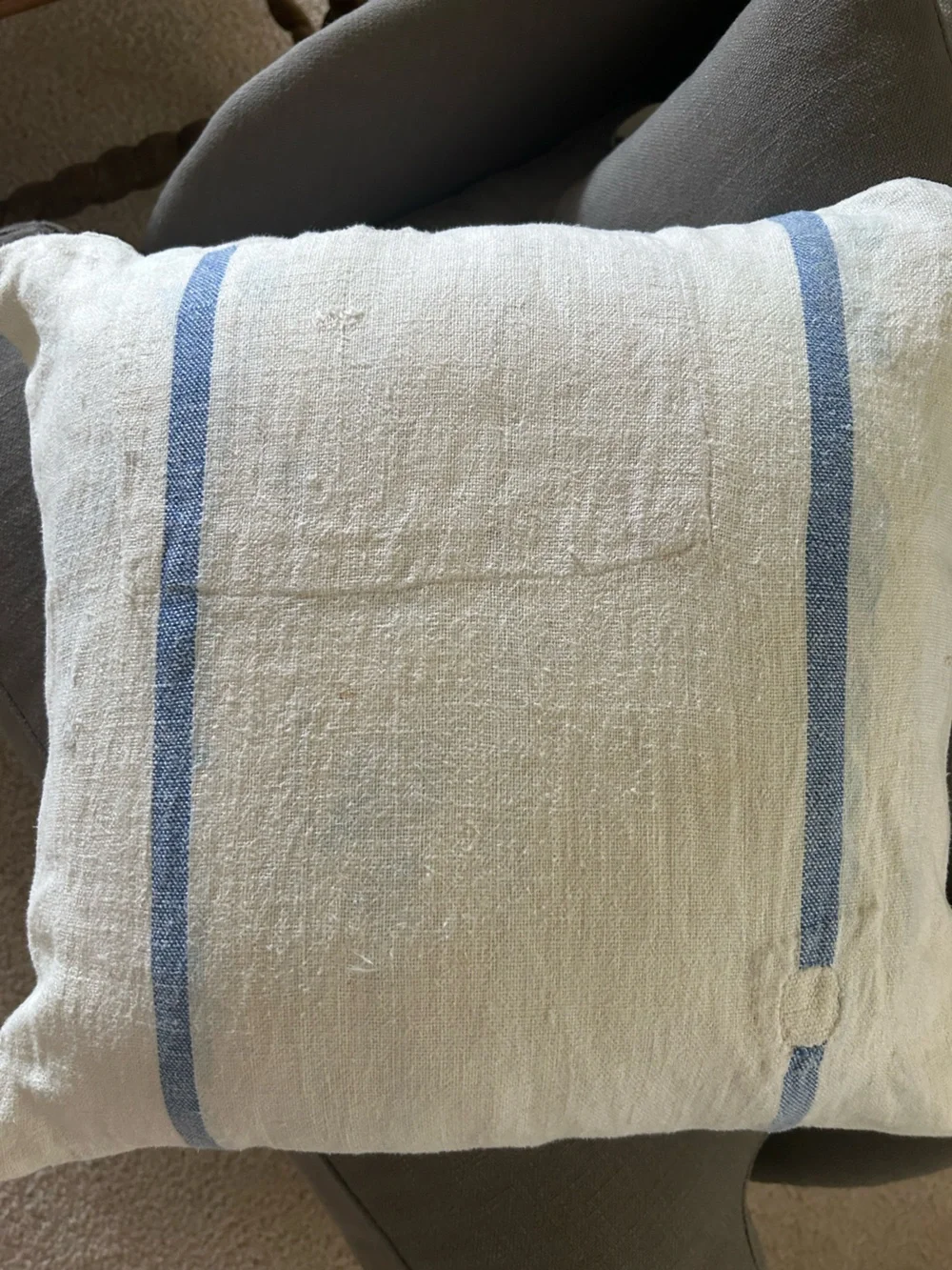 Set of 2 Custom Made Covers - Antique French Flour Sac — Feather Pillows 18 x 18